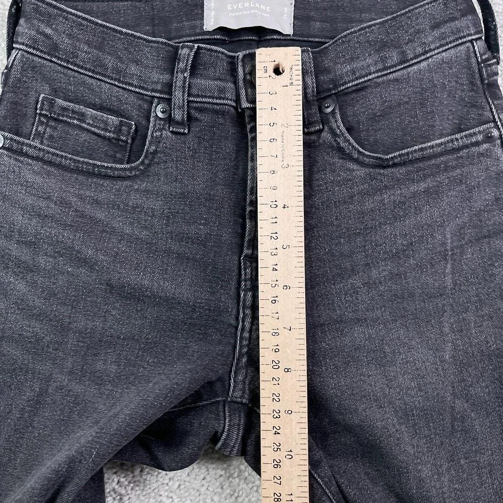 Everlane Jeans Womens 25 Tall Black Mid Rise Skinny Stretch Denim Fray Cuffs‎